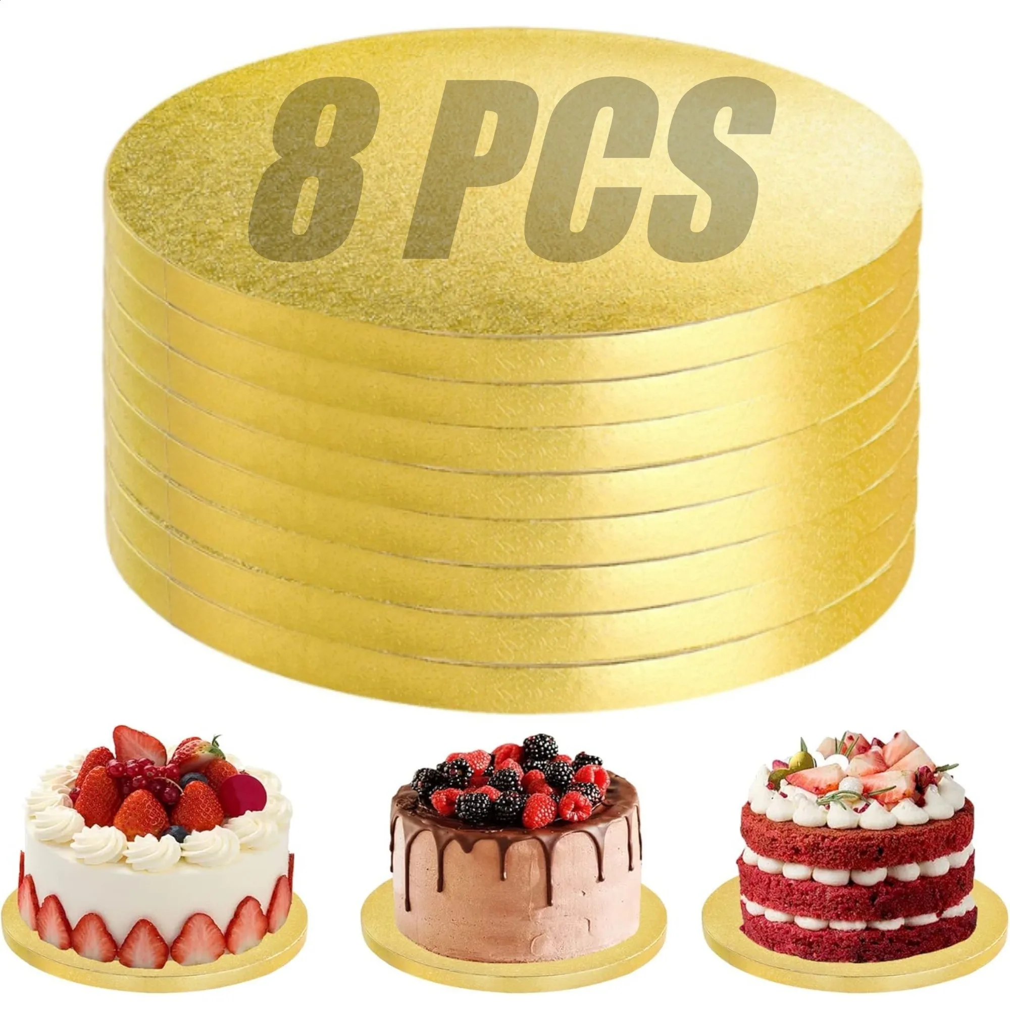 Cake Board Round - 8PCS Golden Cake Boards 8/10/12inch Round