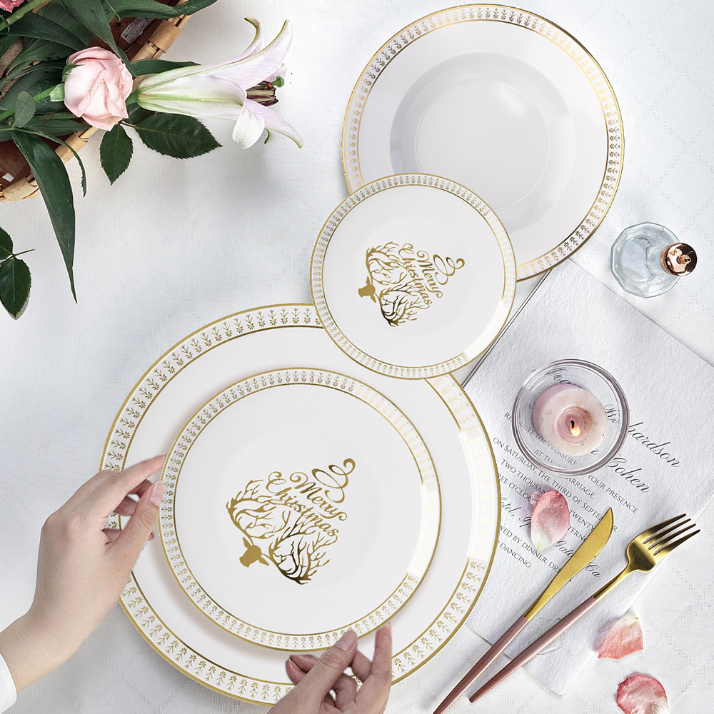 Cake Board Round - Luxury Merry Christmas Gold Rim Bone
