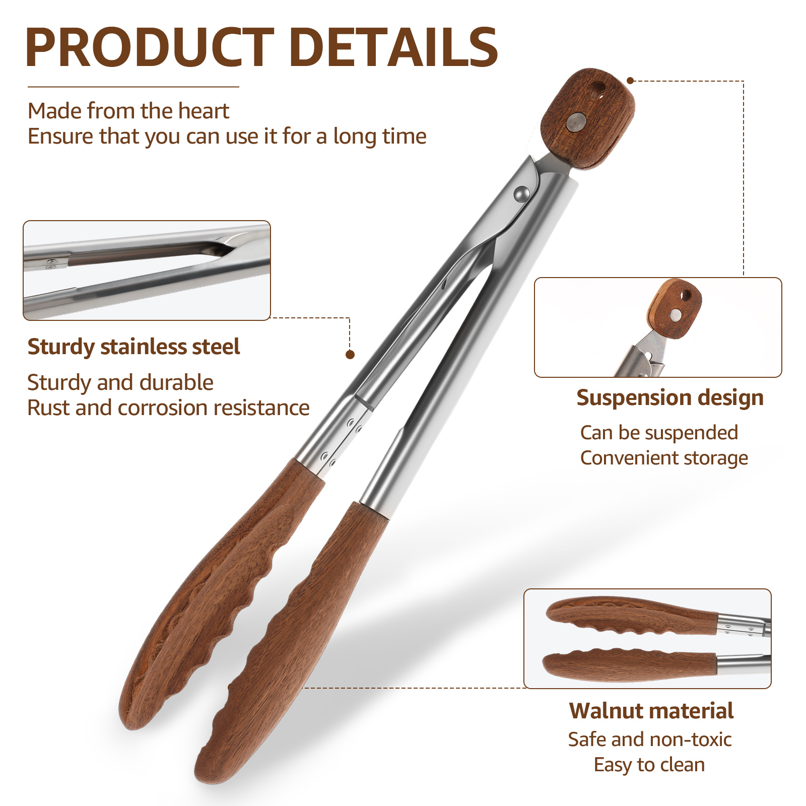 2/3 Pcs Food Tongs Walnut Wood - Kitchen Baking Store 评论和价格