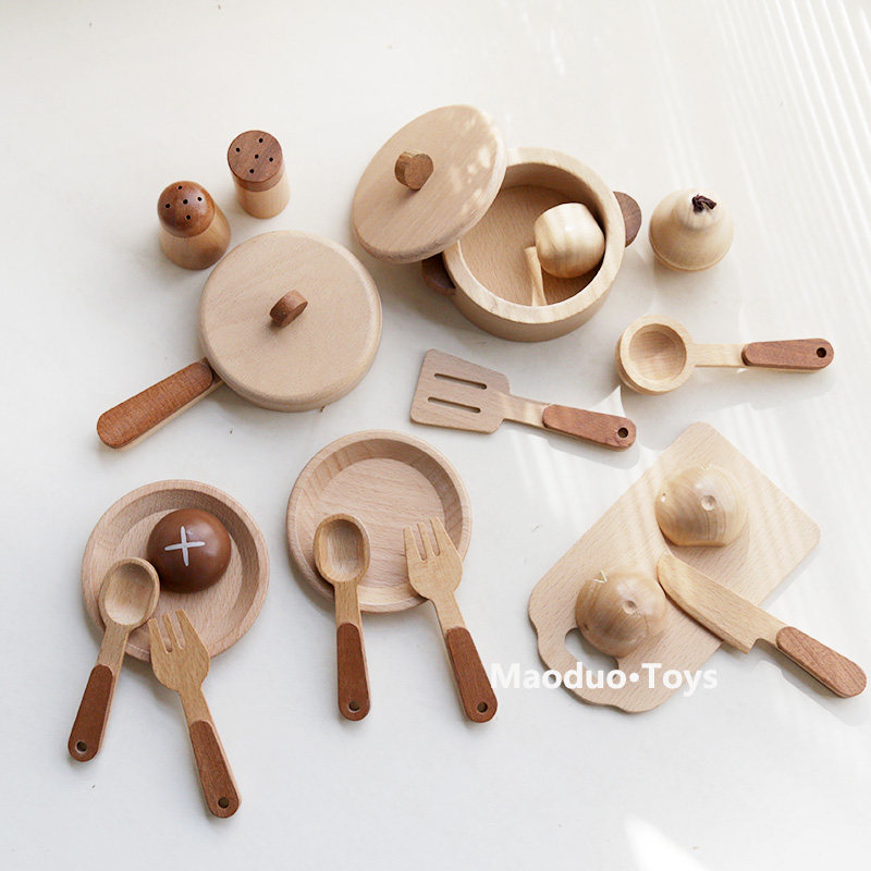 Maoduo Toys Beech Wooden Kids  - Kitchen Baking Pan Set 评论和价格